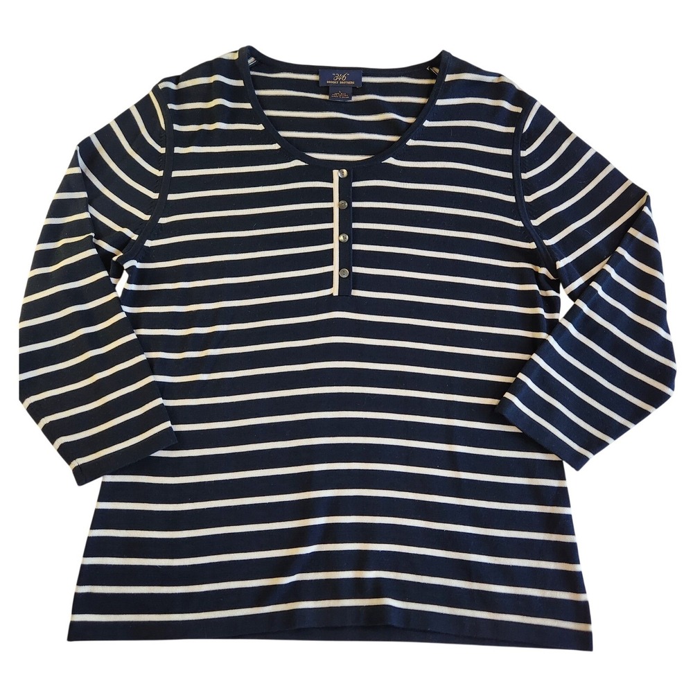 BROOKS BROTHERS 346 Henley Shirt Womens Large Silk‎ Cotton Stripe Nautical Top